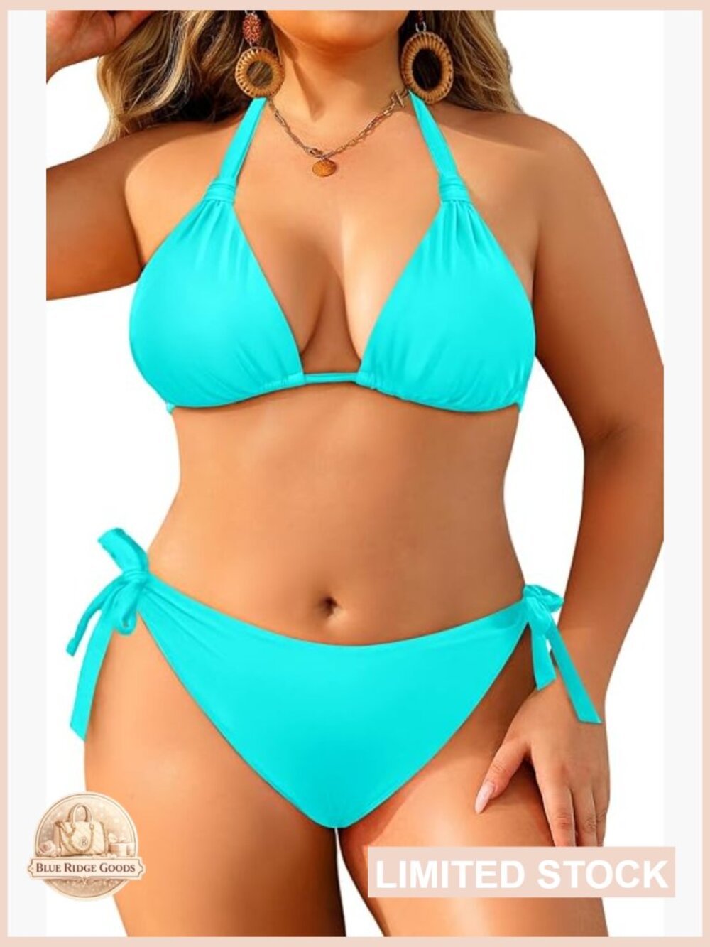 Plus Size Triangle Bikini Set Halter String Bathing Suit Tie Side Swimwear Two